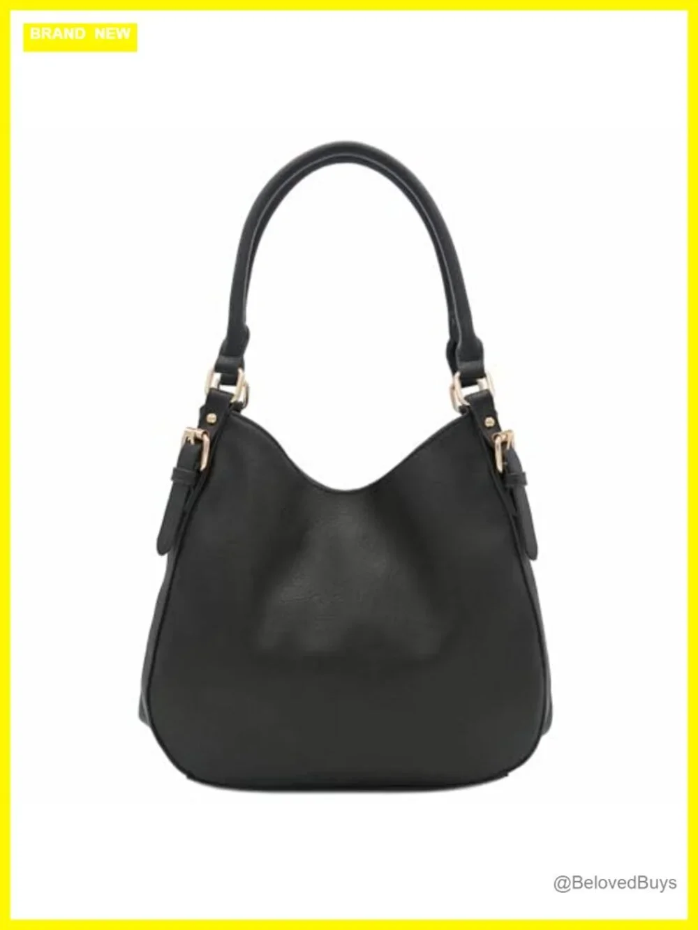 Faux Leather Lightweight Hobo Bag 3 Compartments Gold Hardware